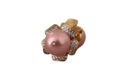 Dolce & Gabbana - Elegant Floral Crystal Pearl Clip-On Earrings