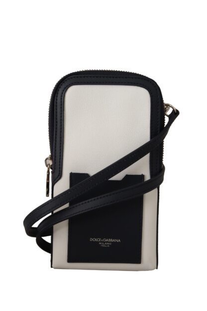 Dolce & Gabbana - Elegant Blue & White Leather Phone Pocket Neck Strap