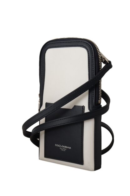 Dolce & Gabbana - Elegant Blue & White Leather Phone Pocket Neck Strap