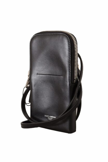 Dolce & Gabbana - Sleek Black Leather Phone Pocket Neck Strap