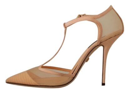 Dolce & Gabbana - Elegant Beige Mesh T-Strap Pumps