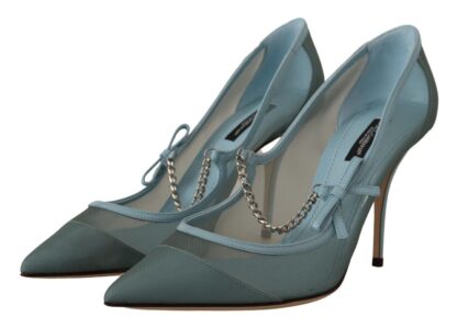 Dolce & Gabbana - Chic Blue Mesh Heels with Silver Chain Details