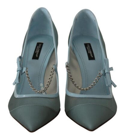 Dolce & Gabbana - Chic Blue Mesh Heels with Silver Chain Details