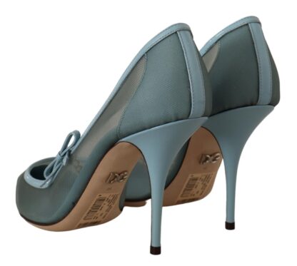 Dolce & Gabbana - Chic Blue Mesh Heels with Silver Chain Details