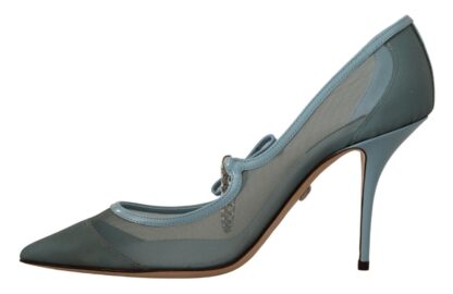 Dolce & Gabbana - Chic Blue Mesh Heels with Silver Chain Details