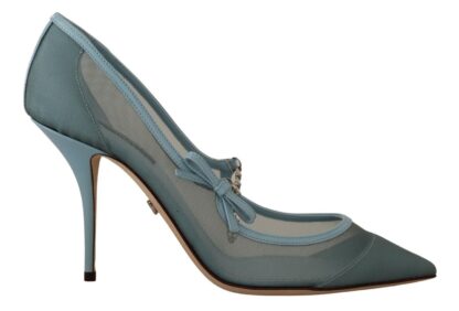 Dolce & Gabbana - Chic Blue Mesh Heels with Silver Chain Details