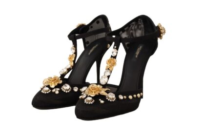 Dolce & Gabbana - Elegant Crystal-Embellished Mesh T-Strap Pumps