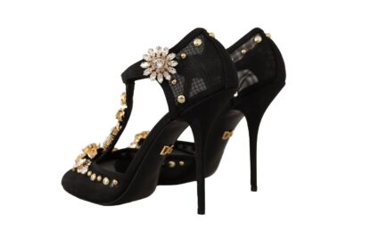 Dolce & Gabbana - Elegant Crystal-Embellished Mesh T-Strap Pumps