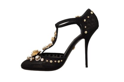 Dolce & Gabbana - Elegant Crystal-Embellished Mesh T-Strap Pumps