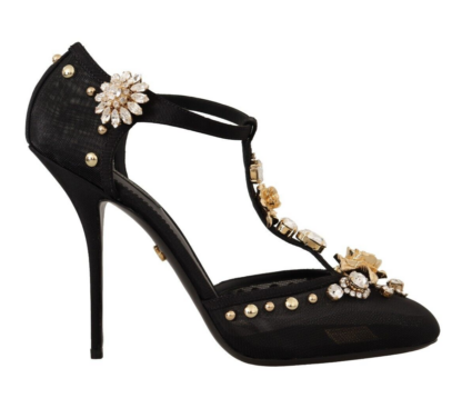 Dolce & Gabbana - Elegant Crystal-Embellished Mesh T-Strap Pumps