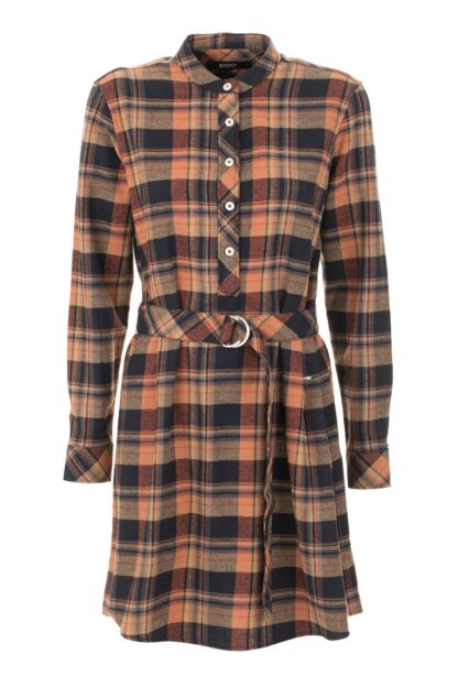 Imperfect - Chic Tartan Button-Up Dress - Orange & Blue