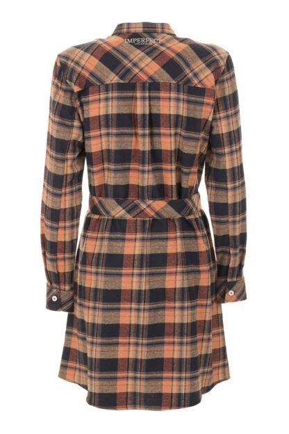 Imperfect - Chic Tartan Button-Up Dress - Orange & Blue