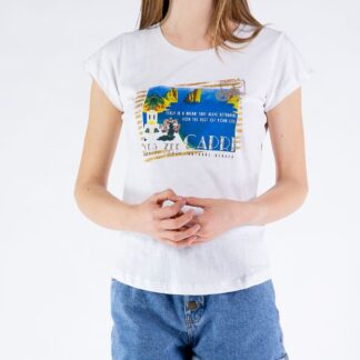 Yes Zee - Chic Printed Cotton Tee with Brass Accent