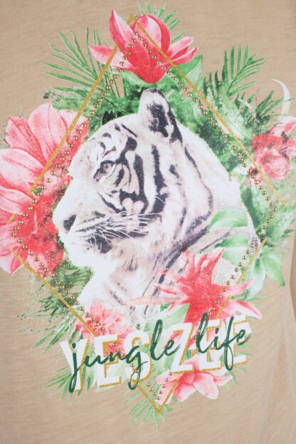 Yes Zee - Beige Tiger Print Tee with Brass Accents