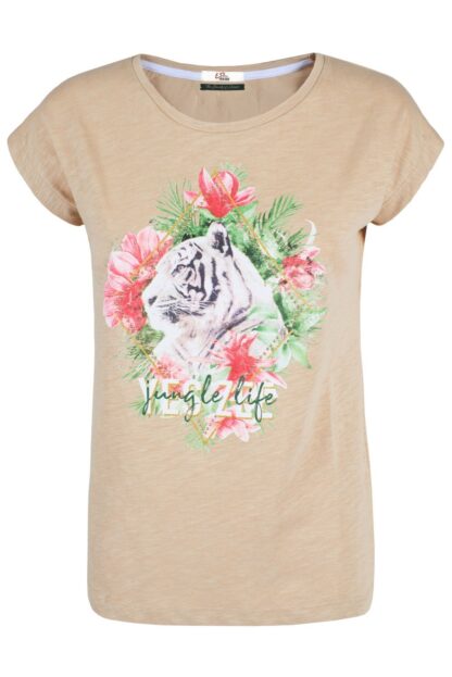 Yes Zee - Beige Tiger Print Tee with Brass Accents