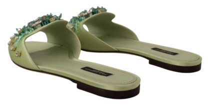 Dolce & Gabbana - Elegant Crystal-Embellished Green Leather Slides