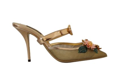 Dolce & Gabbana - Floral Embellished Gold Leather Heels