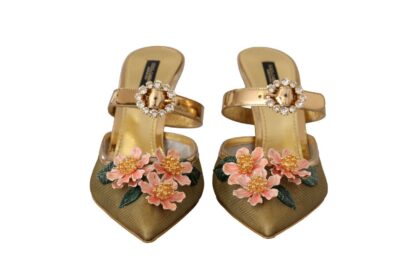 Dolce & Gabbana - Floral Embellished Gold Leather Heels