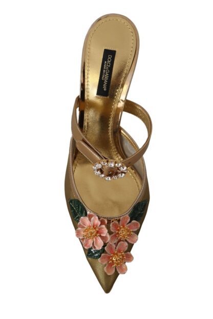 Dolce & Gabbana - Floral Embellished Gold Leather Heels