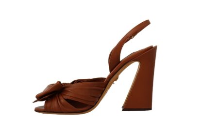 Dolce & Gabbana - Elegant Brown Ankle Strap Heels with Bow Detail