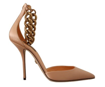 Dolce & Gabbana - Elegant Beige Silk Ankle Strap Pumps