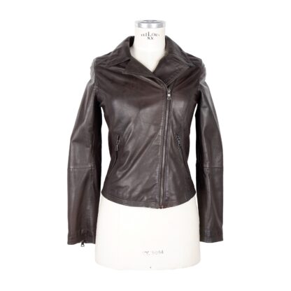 Emilio Romanelli - Asymmetrical Zip Brown Leather Jacket