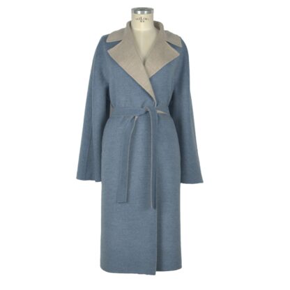 Made in Italy - Elegant Light Blue Wool Coat with Belt