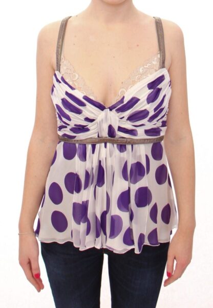 Dolce & Gabbana - Elegant Polka Dotted Silk Blouse with Leather Detailing