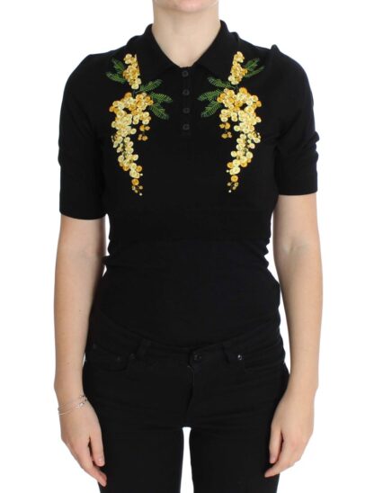 Dolce & Gabbana - Elegant Black Silk Floral Polo Top