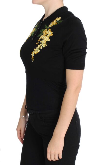 Dolce & Gabbana - Elegant Black Silk Floral Polo Top