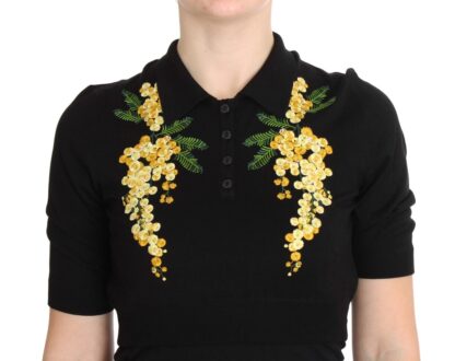 Dolce & Gabbana - Elegant Black Silk Floral Polo Top