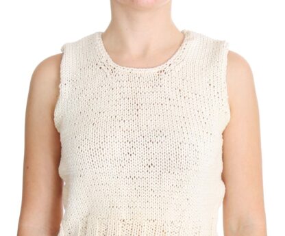 PINK MEMORIES - Beige Sleeveless Cotton Blend Vest Sweater