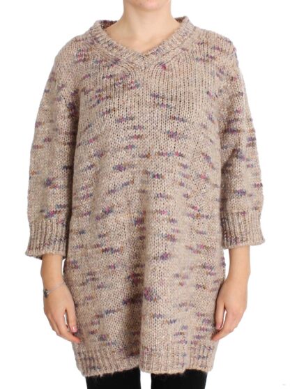 PINK MEMORIES - Beige Oversized V-Neck Knitted Sweater