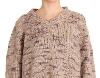 PINK MEMORIES - Beige Oversized V-Neck Knitted Sweater