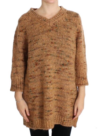 PINK MEMORIES - Chic Brown Oversize Knitted V-Neck Sweater