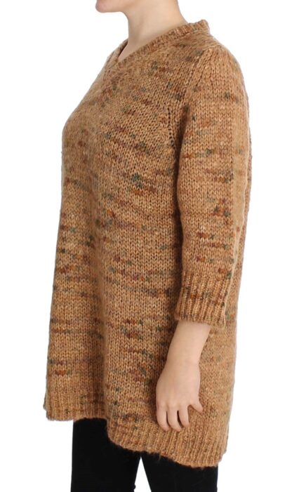 PINK MEMORIES - Chic Brown Oversize Knitted V-Neck Sweater