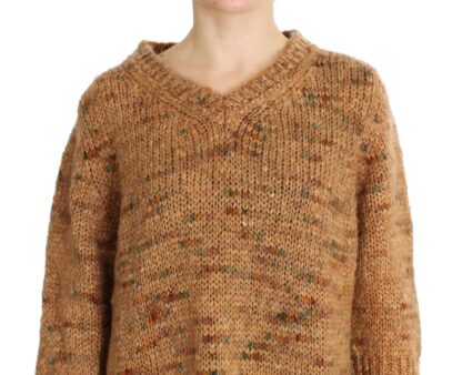 PINK MEMORIES - Chic Brown Oversize Knitted V-Neck Sweater