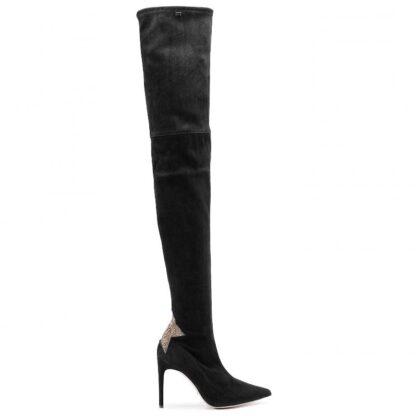 Elisabetta Franchi - Chic Suede Calfskin Boots with Rhinestone Heel