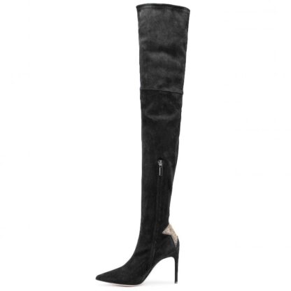 Elisabetta Franchi - Chic Suede Calfskin Boots with Rhinestone Heel