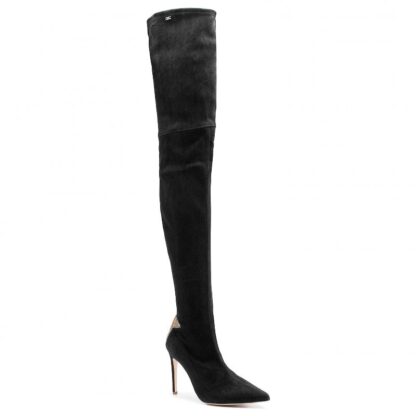 Elisabetta Franchi - Chic Suede Calfskin Boots with Rhinestone Heel