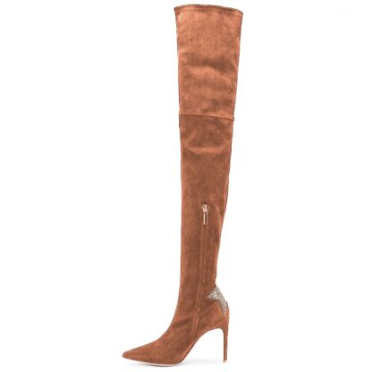 Elisabetta Franchi - Rhinestone Embellished Suede Boots in Brown