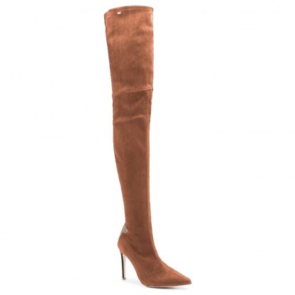 Elisabetta Franchi - Rhinestone Embellished Suede Boots in Brown