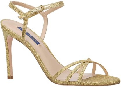 Stuart Weitzman - Glimmering Gold Glitter Ankle Strap Heels