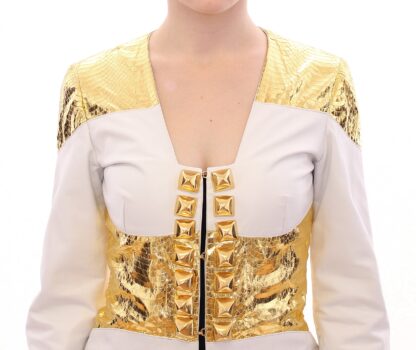 Vladimiro Gioia - Elegant White & Gold Leather Jacket