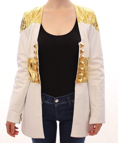 Vladimiro Gioia - Elegant White & Gold Leather Jacket