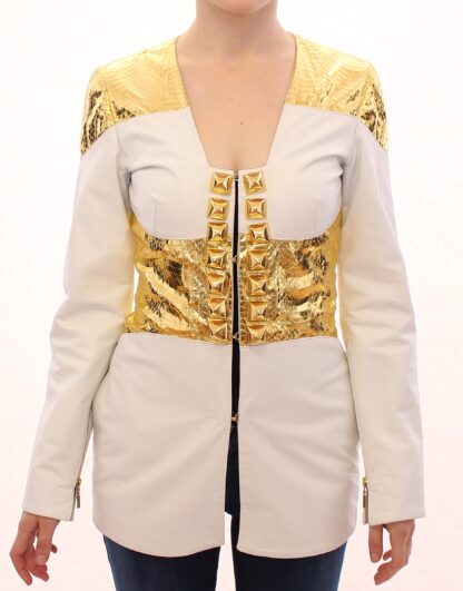 Vladimiro Gioia - Elegant White & Gold Leather Jacket