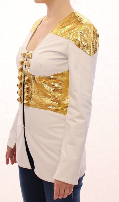 Vladimiro Gioia - Elegant White & Gold Leather Jacket