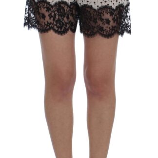 Dolce & Gabbana - Elegant Black & White Floral Lace Silk Shorts