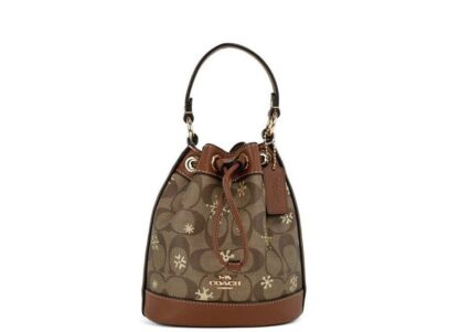 COACH - Dempsey 15 Small Snowflake Print Khaki Coated Canvas Bucket Bag