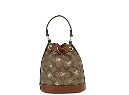 COACH - Dempsey 15 Small Snowflake Print Khaki Coated Canvas Bucket Bag